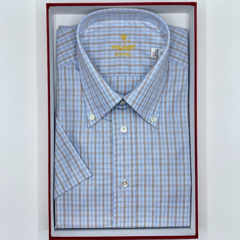 NWT! VAN LAACK Fine Check Short Sleeved Cotton Shirt